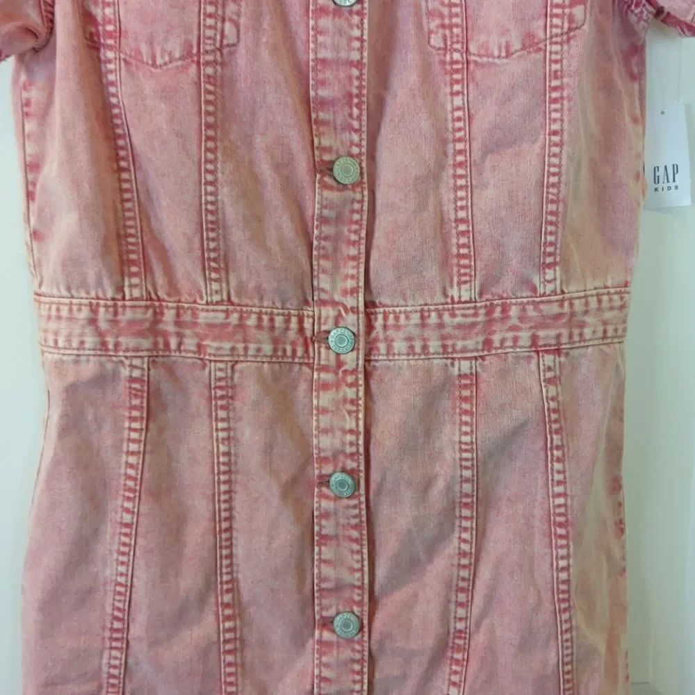 Gap girl red denim distressed short sleeve dress - Picture 3 of 12